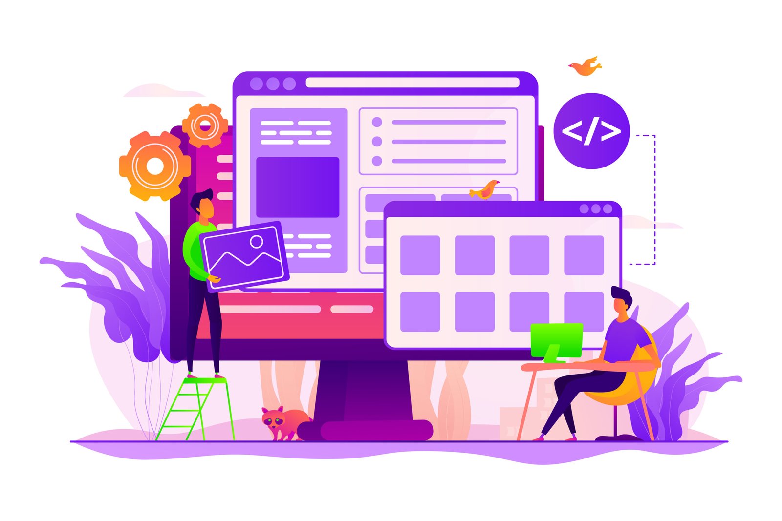 Developers create internet app. Software engineering, computer technology. Website development, web application coding, design for web browsers concept. Vector isolated concept creative illustration