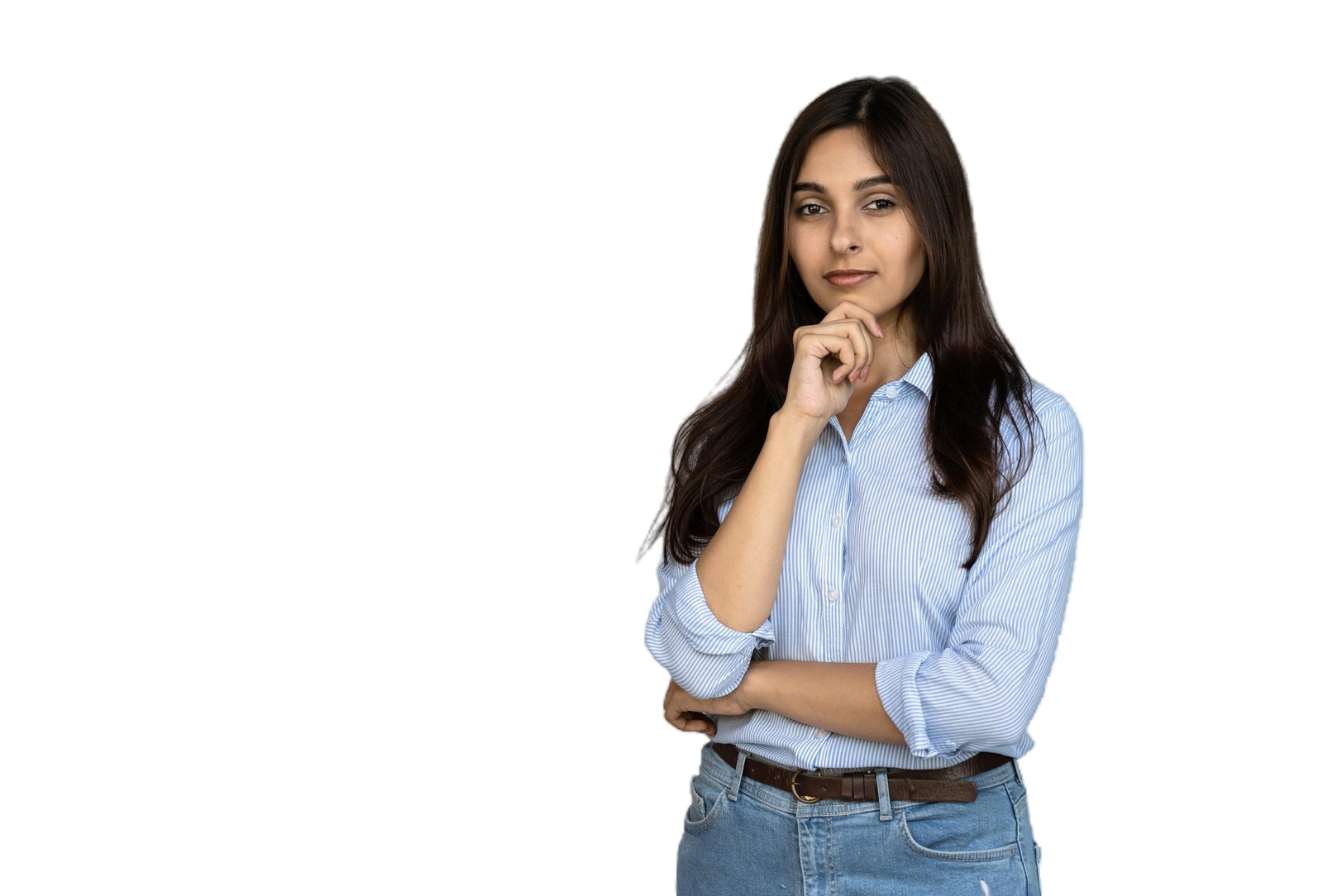 thoughtful-young-adult-indian-woman-look-camera-isolated-grey-background