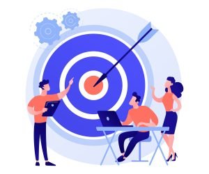 Staff management, perspective definition, target orientation. Teamwork organization. Business coach, company executive and personnel cartoon characters. Vector isolated concept metaphor illustration.